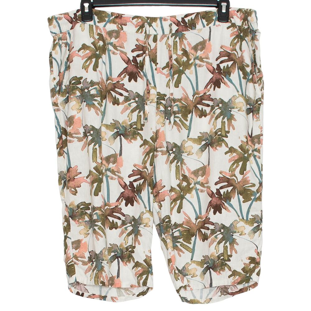Tropical Boho Linen Skimmer Pants Pull On High Rise Flowy Resort Vacation XLP